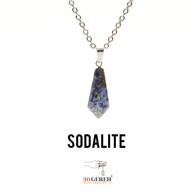 گردنبند سنگی سودالیت اصل و معدنی طرح کراواتی با زنجیر استیل رایگان