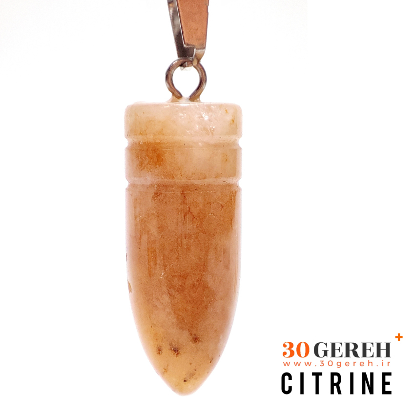 گردنبند سنگی سیترین اصل و معدنی تراش فشنگی با زنجیر استیل رایگان
