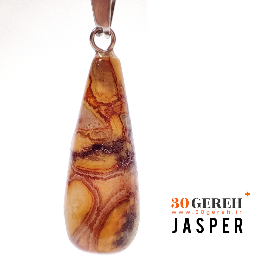 گردنبند سنگی جاسپر زنبوری اصل طرح باتومی ( چوب بیسبال ) با زنجیر استیل رایگان