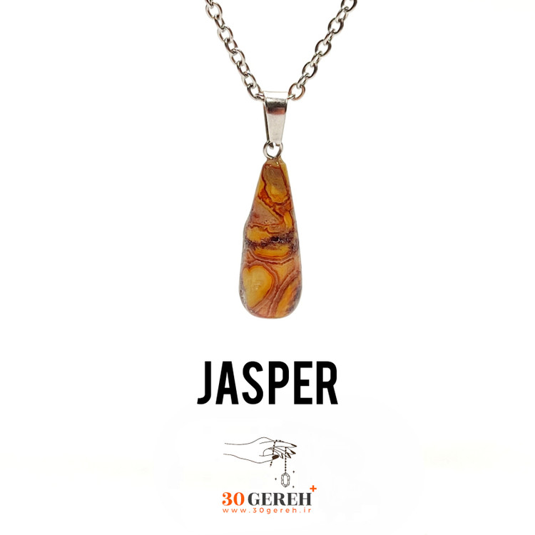 گردنبند سنگی جاسپر زنبوری اصل طرح باتومی ( چوب بیسبال ) با زنجیر استیل رایگان
