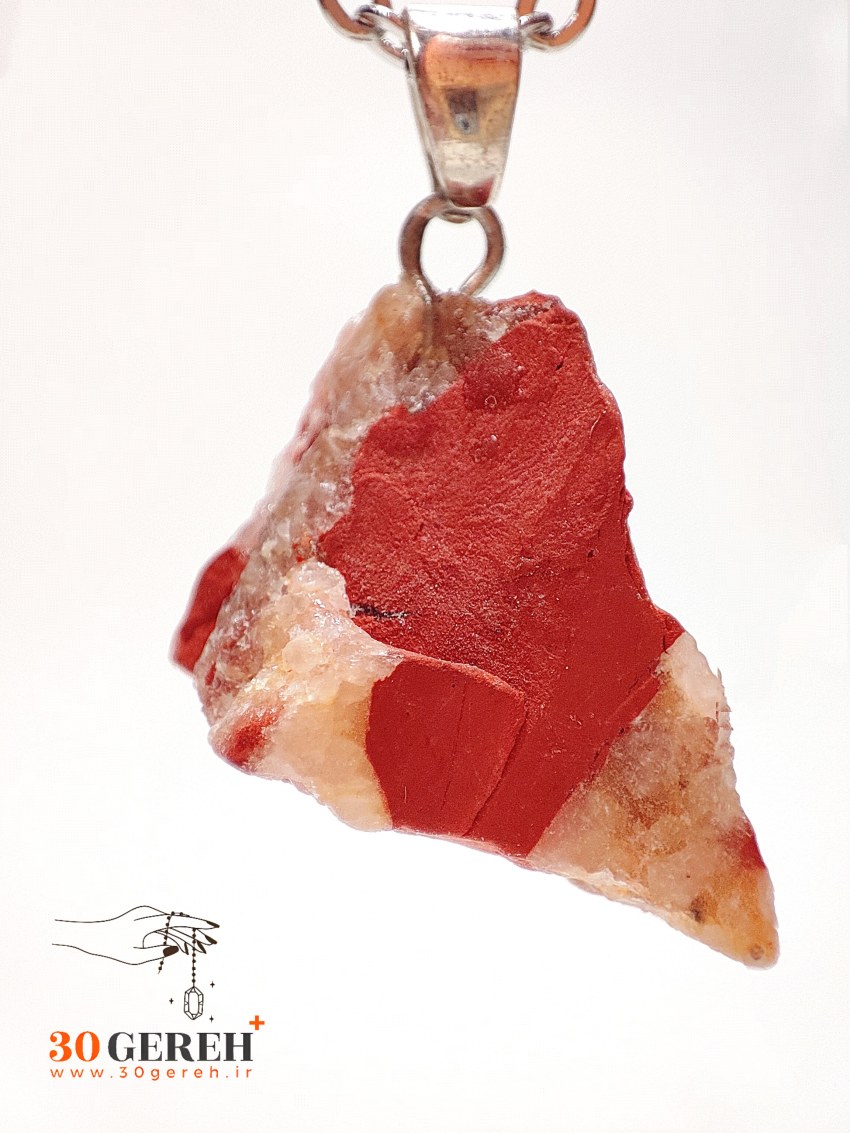 گردنبند سنگی جاسپر قرمز اصل و معدنی طرح راف با زنجیر استیل رایگان