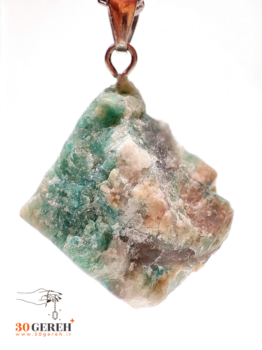 گردنبند سنگی آمازونیت اصل و معدنی طرح راف با زنجیر استیل رایگان زنانه و مردانه