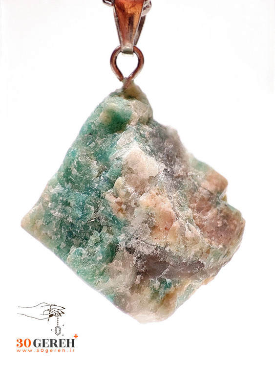 گردنبند سنگی آمازونیت اصل و معدنی طرح راف با زنجیر استیل رایگان زنانه و مردانه
