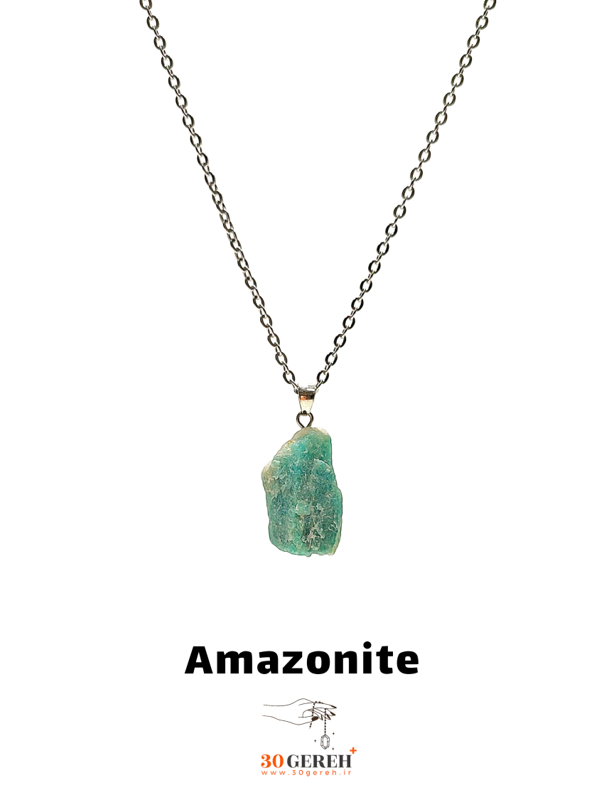 گردنبند سنگی آمازونیت اصل و معدنی طرح راف با زنجیر استیل رایگان زنانه و مردانه
