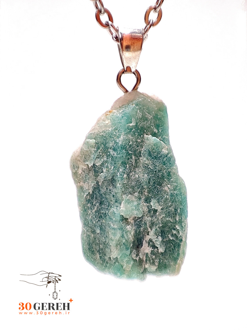 گردنبند سنگی آمازونیت اصل و معدنی طرح راف با زنجیر استیل رایگان زنانه و مردانه