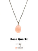 گردنبند سنگی رزکوارتز اصل برزیل تراش بیضی گوشتی با زنجیر استیل رایگان