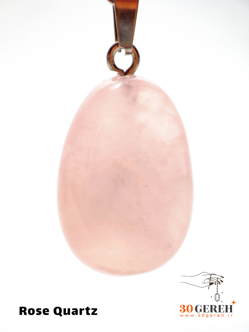 گردنبند سنگی رزکوارتز اصل برزیل تراش بیضی گوشتی با زنجیر استیل رایگان