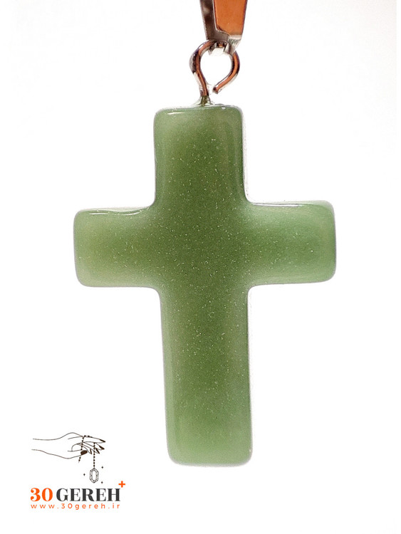گردنبند سنگی آونتورین اصل و معدنی تراش صلیب با زنجیر استیل رایگان زنانه و مردانه