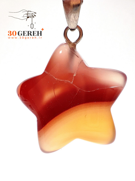 گردنبند سنگی عقیق کارنلین اصل و معدنی تراش ستاره مینیمال با زنجیر استیل رایگان