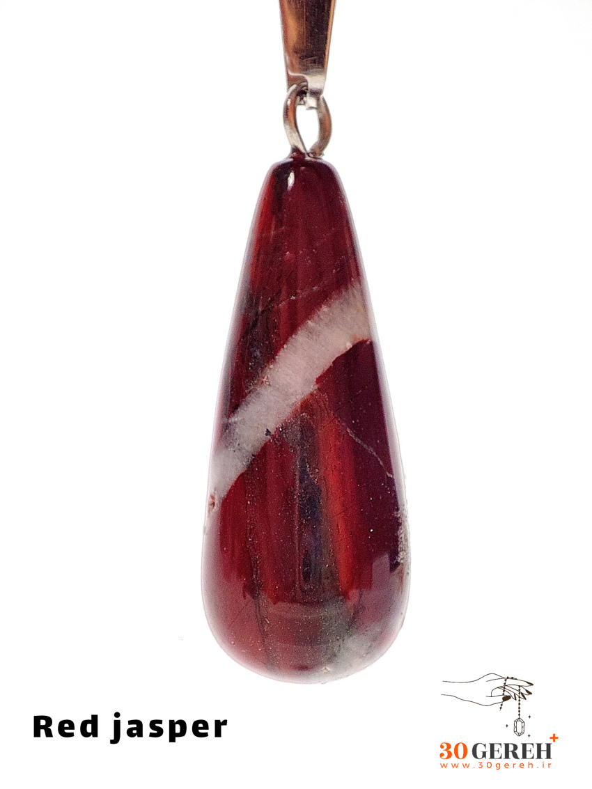 گردنبند سنگی جاسپر قرمز اصل و معدنی تراش چوب بیسبال ( باتومی ) با زنجیر استیل رایگان