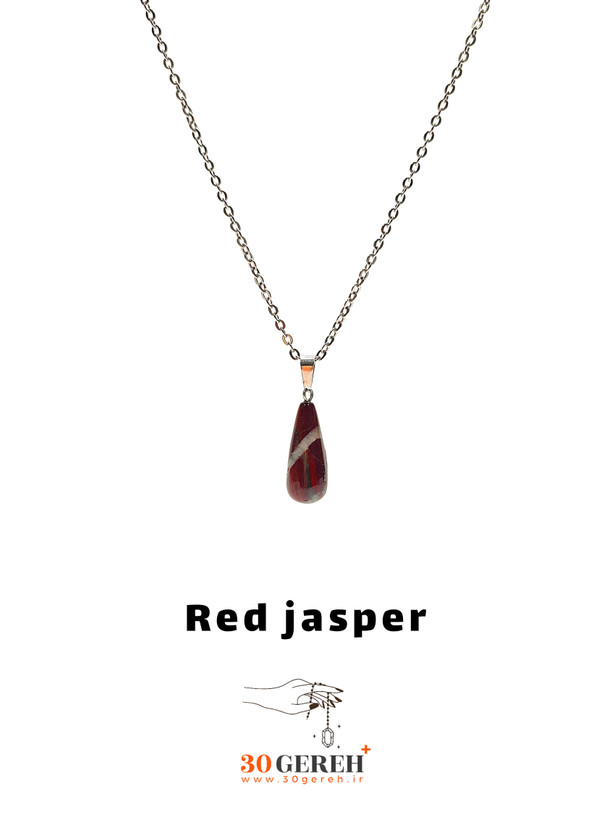 گردنبند سنگی جاسپر قرمز اصل و معدنی تراش چوب بیسبال ( باتومی ) با زنجیر استیل رایگان