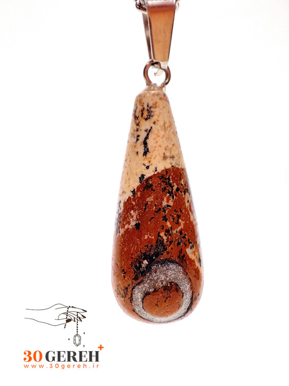 گردنبند سنگی جاسپر پیکچرز طرح چوب بیسبال ( باتومی ) با زنجیر استیل ضدحساسیت