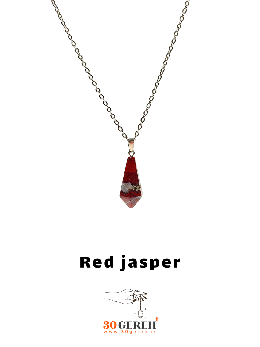 گردنبند سنگی جاسپر قرمز اصل تراش کراواتی با زنجیر استیل رایگان