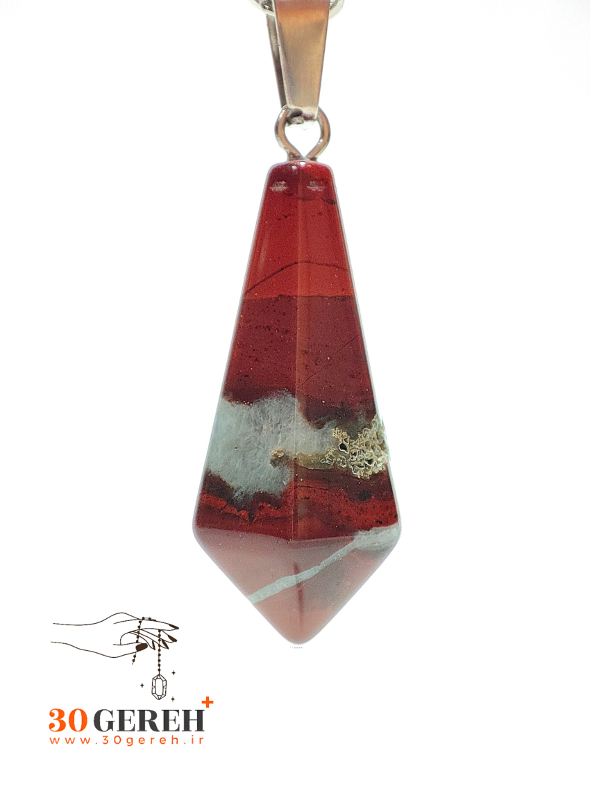 گردنبند سنگی جاسپر قرمز اصل تراش کراواتی با زنجیر استیل رایگان