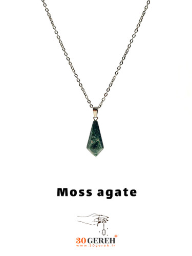 گردنبند سنگ عقیق خزه ای اصل تراش کراواتی با زنجیر استیل ضدحساسیت رایگان