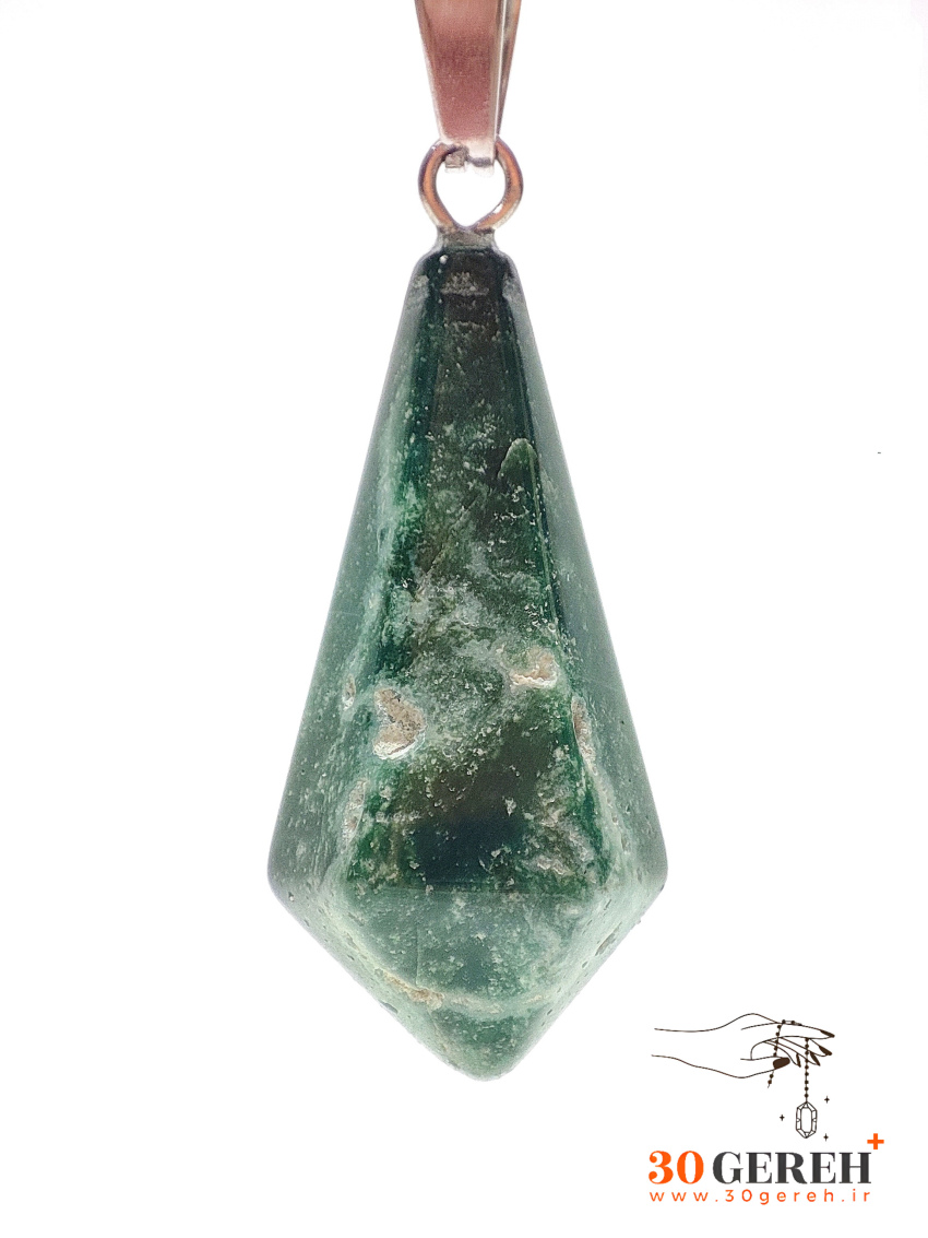 گردنبند سنگ عقیق خزه ای اصل تراش کراواتی با زنجیر استیل ضدحساسیت رایگان