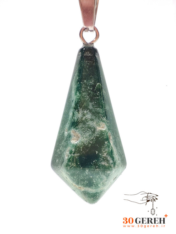 گردنبند سنگ عقیق خزه ای اصل تراش کراواتی با زنجیر استیل ضدحساسیت رایگان