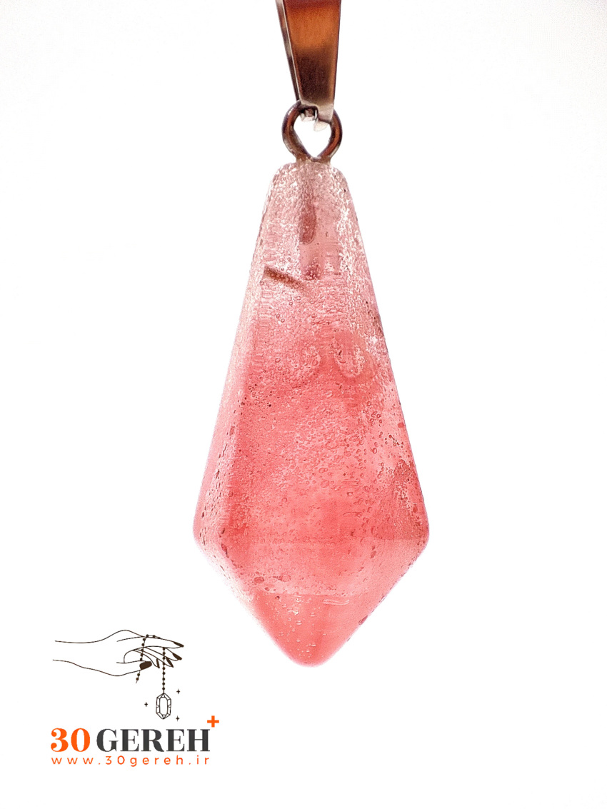 گردنبند سنگ کوارتز چری تراش کراواتی با زنجیر استیل ضد حساسیت زنانه و مردانه