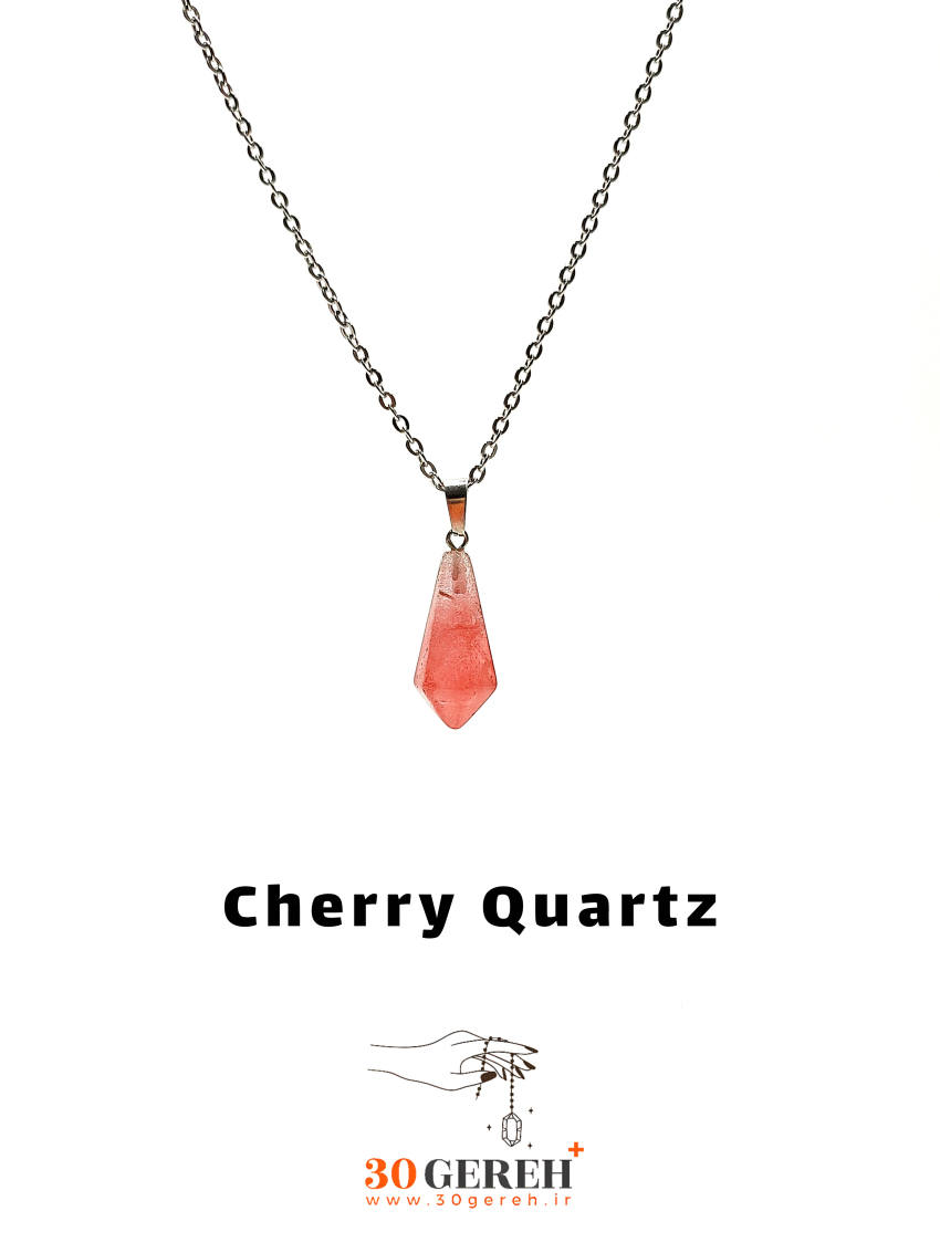 گردنبند سنگ کوارتز چری تراش کراواتی با زنجیر استیل ضد حساسیت زنانه و مردانه