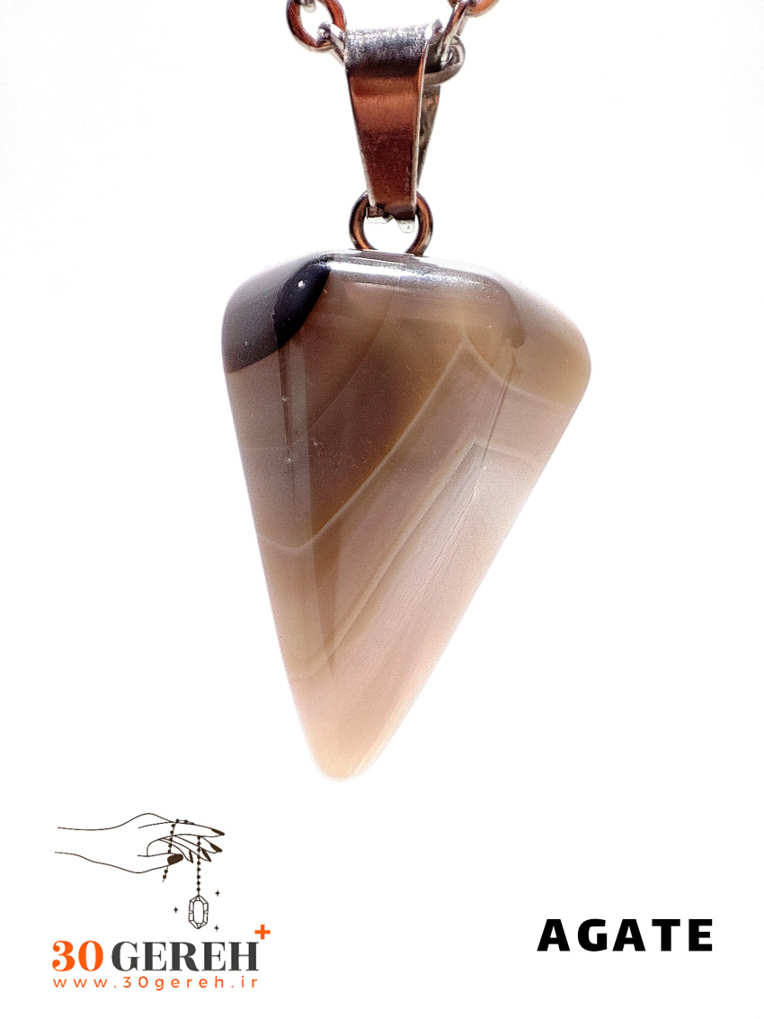 گردنبند سنگ عقیق بوتساوانا تراش شاقول ( پاندول ) با زنجیر استیل ضد حساسیت زنانه و مردانه
