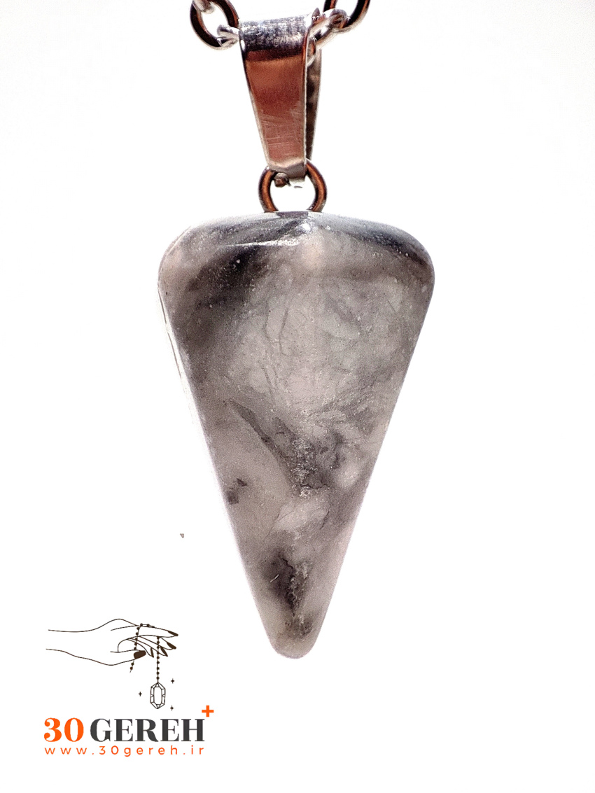 گردنبند سنگ جاسپر پیکاسو تراش شاقول ( پاندول ) با زنجیر استیل ضدحساسیت رایگان زنانه و مردانه