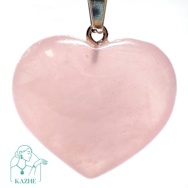 گردنبند سنگی رزکوارتز ( سنگ جذب عشق ) تراش قلب بزرگ و گوشتی با زنجیر استیل ضدحساسیت رایگان زنانه و مردانه