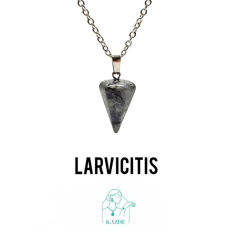 گردنبند سنگی لاروکیت اصل و طبیعی تراش شاقول ( پاندول ) با زنجیر استیل ضدحساسیت رایگان زنانه و مردانه