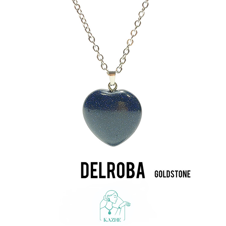 گردنبند سنگی دلربا ( گلدستون ) سورمه ای تراش قلب بزرگ با زنجیر استیل ضدحساسیت