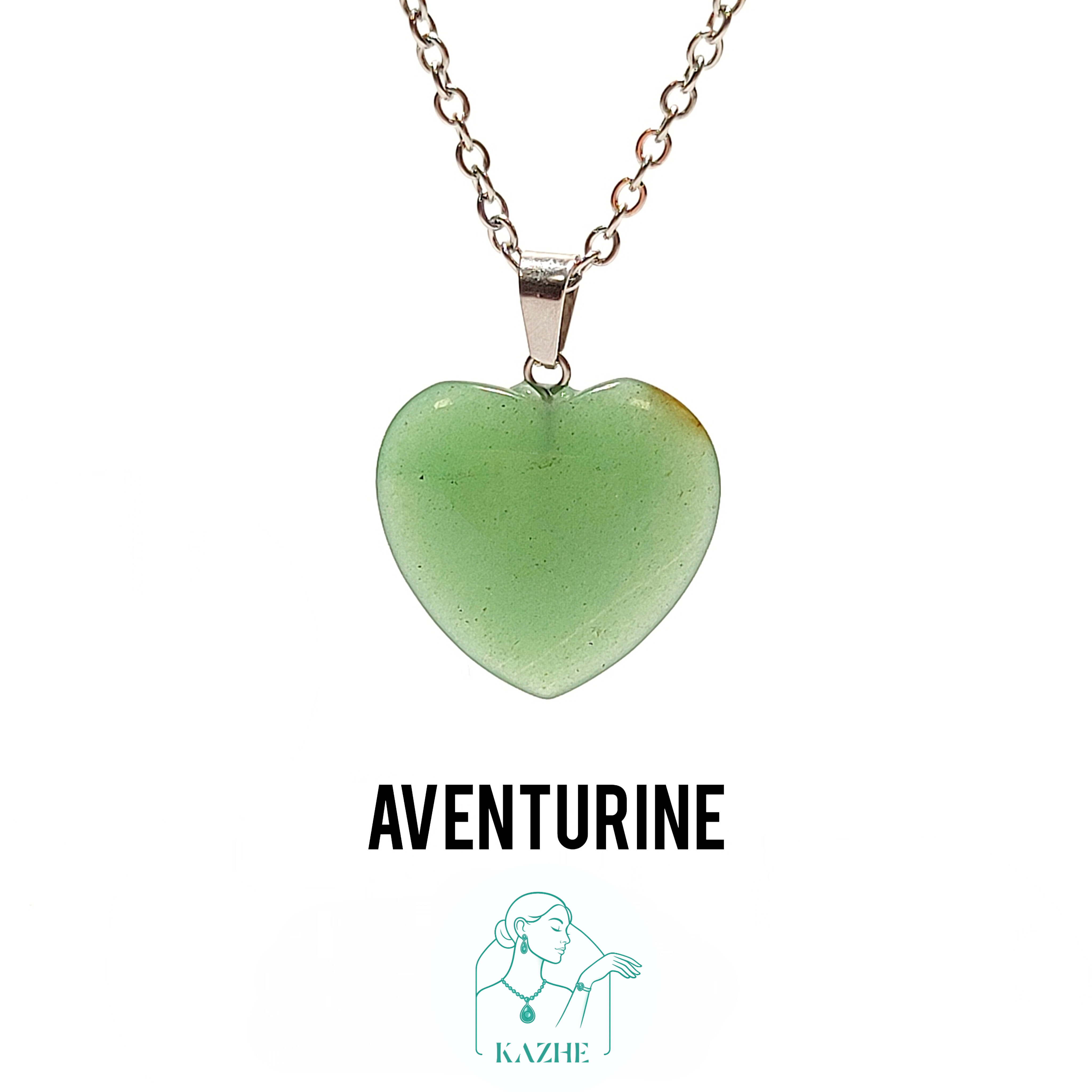 گردنبند سنگی اونتورین اصل و طبیعی تراش قلب بزرگ با زنجیر استیل ضدحساسیت رایگان