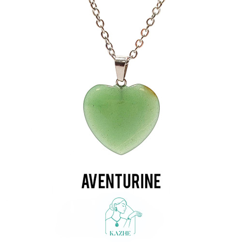 گردنبند سنگی اونتورین اصل و طبیعی تراش قلب بزرگ با زنجیر استیل ضدحساسیت رایگان