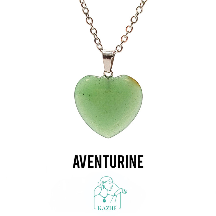 گردنبند سنگی اونتورین اصل و طبیعی تراش قلب بزرگ با زنجیر استیل ضدحساسیت رایگان