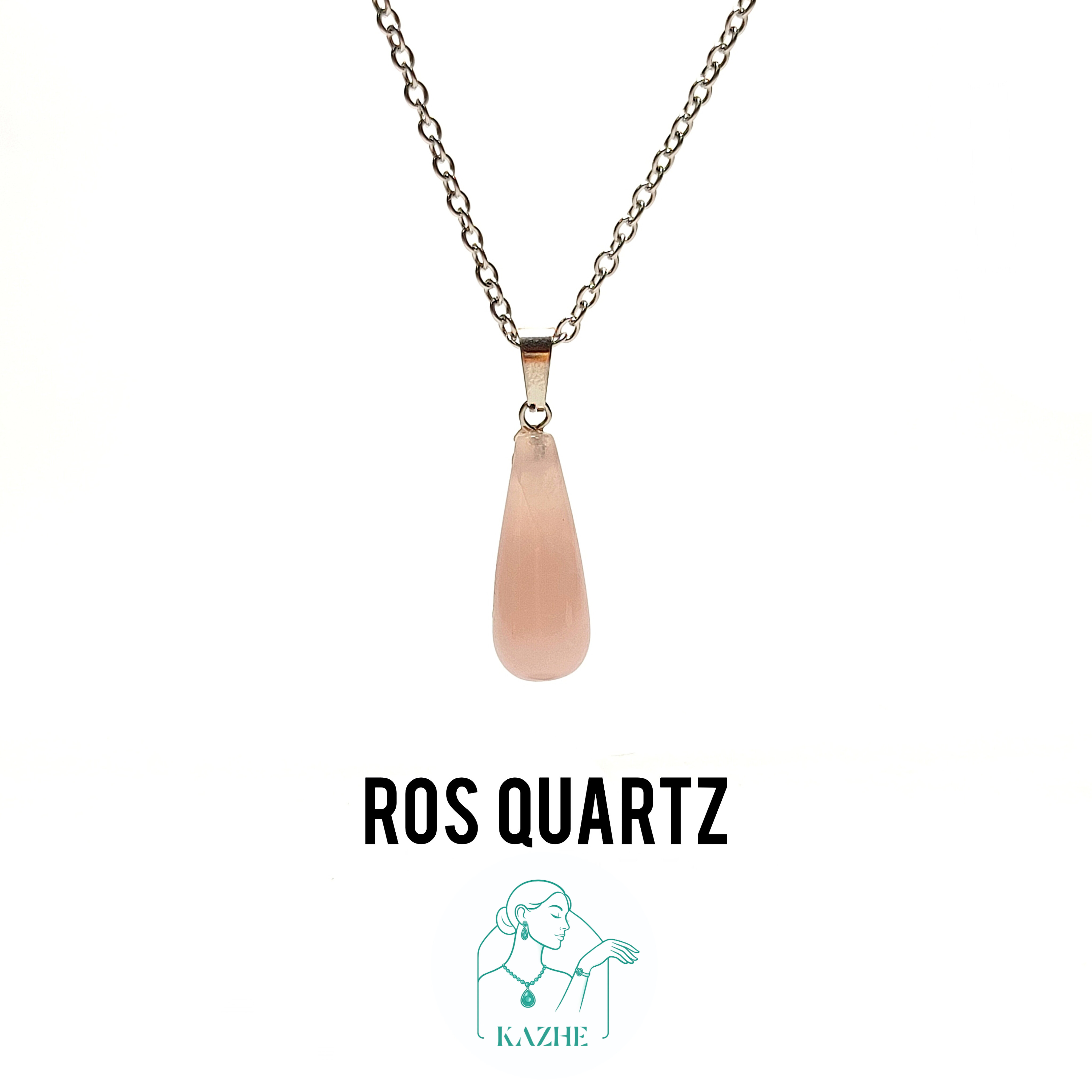 گردنبند سنگی رزکوارتز اصل و معدنی تراش چوب بیسبال ( باتومی ) با زنجیر استیل ضدحساسیت رایگان زنانه و مردانه