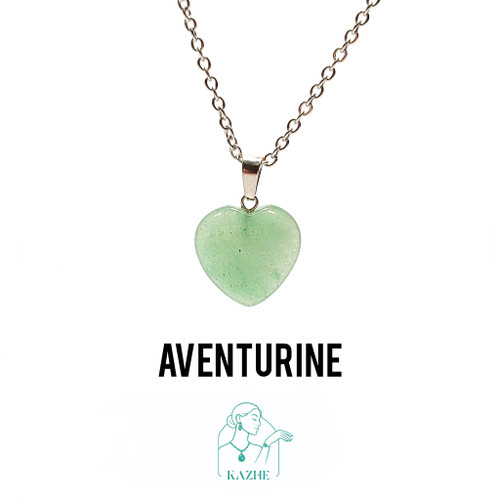 گردنبند سنگی اونتورین اصل و معدنی تراش قلب کوچک با زنجیر استیل ضدحساسیت رایگان زنانه و مردانه