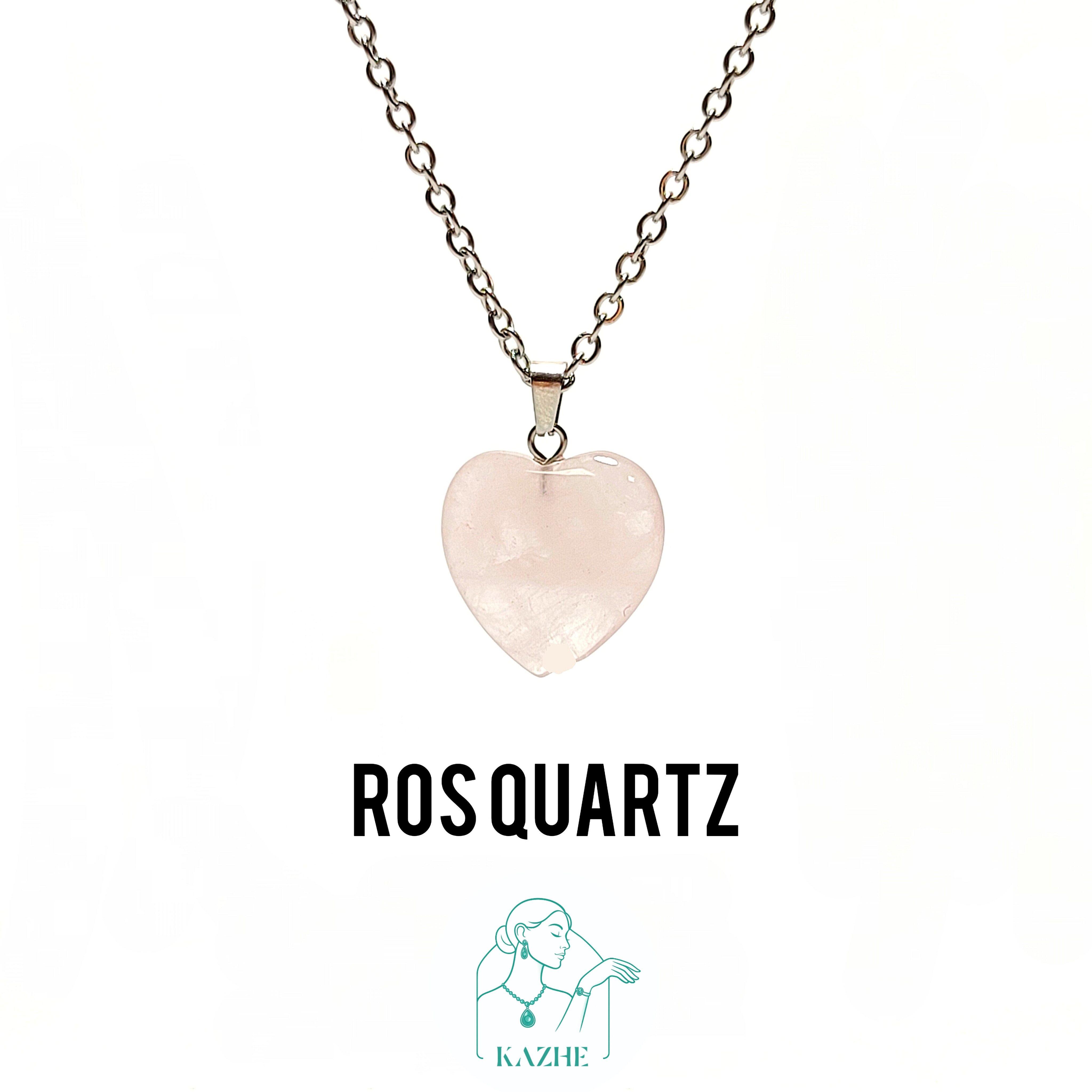 گردنبند مینیمال سنگ رزکوارتز اصل تراش قلب کوچک با زنجیر استیل ضدحساسیت رایگان