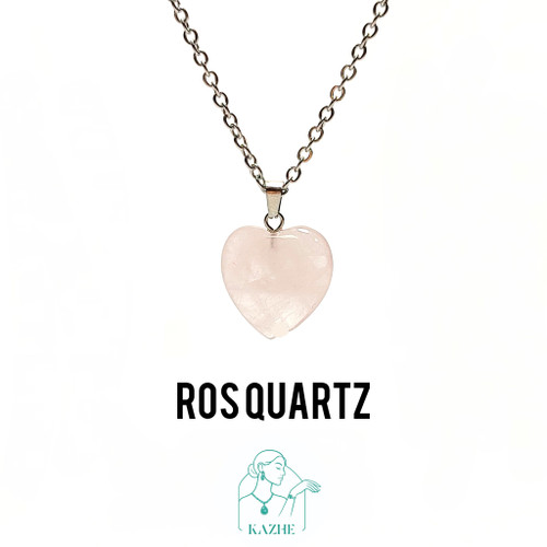 گردنبند مینیمال سنگ رزکوارتز اصل تراش قلب کوچک با زنجیر استیل ضدحساسیت رایگان