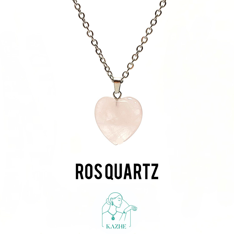 گردنبند مینیمال سنگ رزکوارتز اصل تراش قلب کوچک با زنجیر استیل ضدحساسیت رایگان