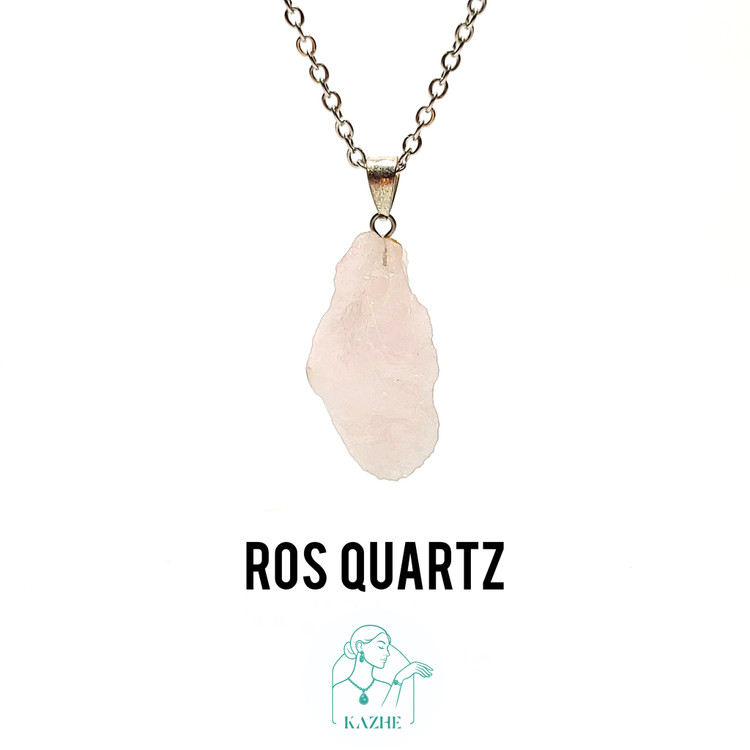 گردنبند سنگی رزکوارتز تراش راف با زنجیر استیل ضدحساسیت رایگان