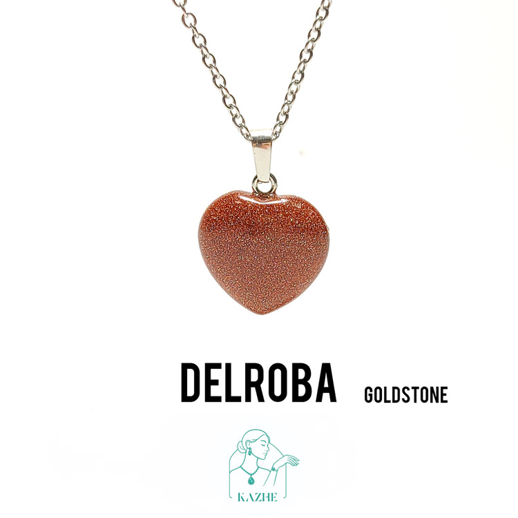 گردنبند سنگی دلربا ( گلدستون ) قهوه ای تراش قلب بزرگ با زنجیر استیل ضدحساسیت رایگان زنانه و مردانه