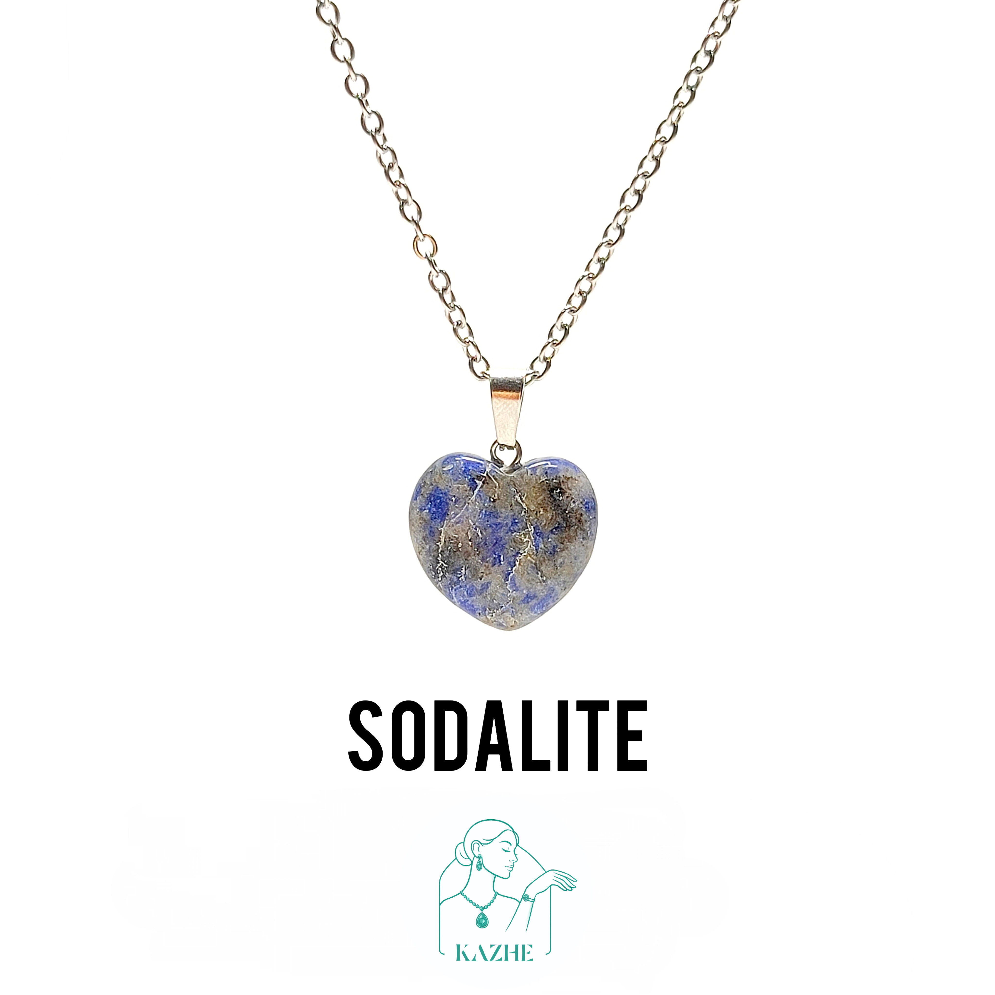 گردنبند سنگی مینیمال سودالیت اصل تراش قلب کوچک با زنجیر استیل ضدحساسیت رایگان