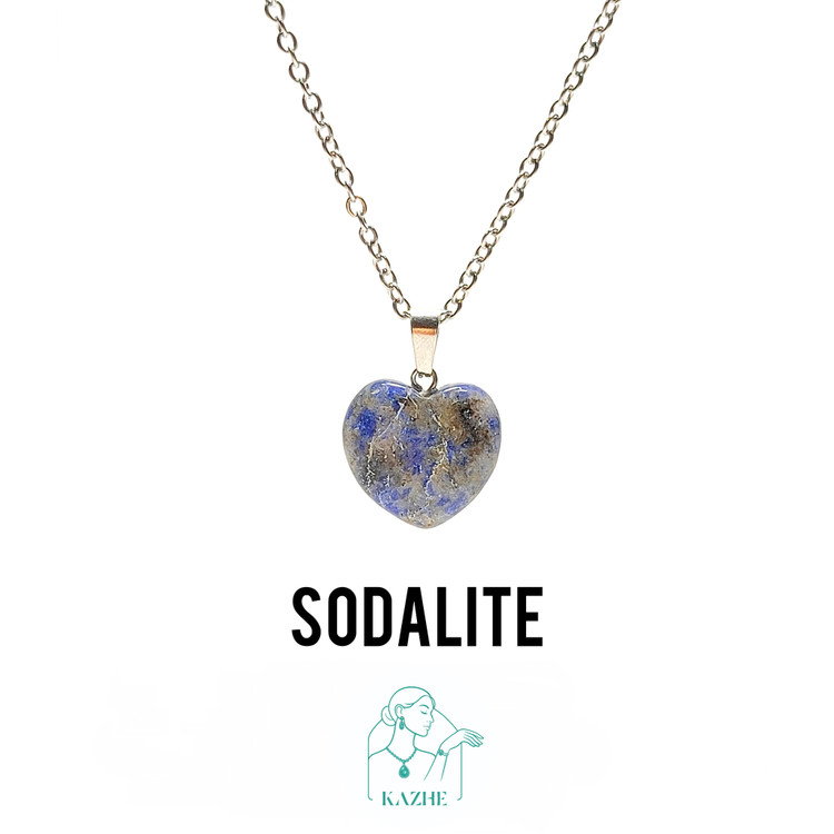 گردنبند سنگی مینیمال سودالیت اصل تراش قلب کوچک با زنجیر استیل ضدحساسیت رایگان