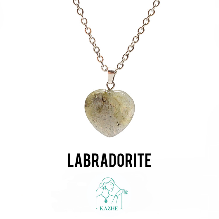 گردنبند سنگ لابرادوریت اصل شاین دار تراش قلب کوچک با زنجیر استیل ضدحساسیت رایگان زنانه و مردانه