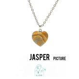 گردنبند سنگی جاسپر پیکچر ( منظره ) اصل و معدنی تراش قلب کوچک با زنجیر استیل ضدحساسیت رایگان زنانه و مردانه