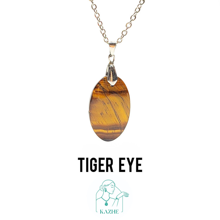 گردنبند سنگی چشم ببر هندوستان اصل و معدنی تراش خاص با زنجیر استیل ضدحساسیت رایگان