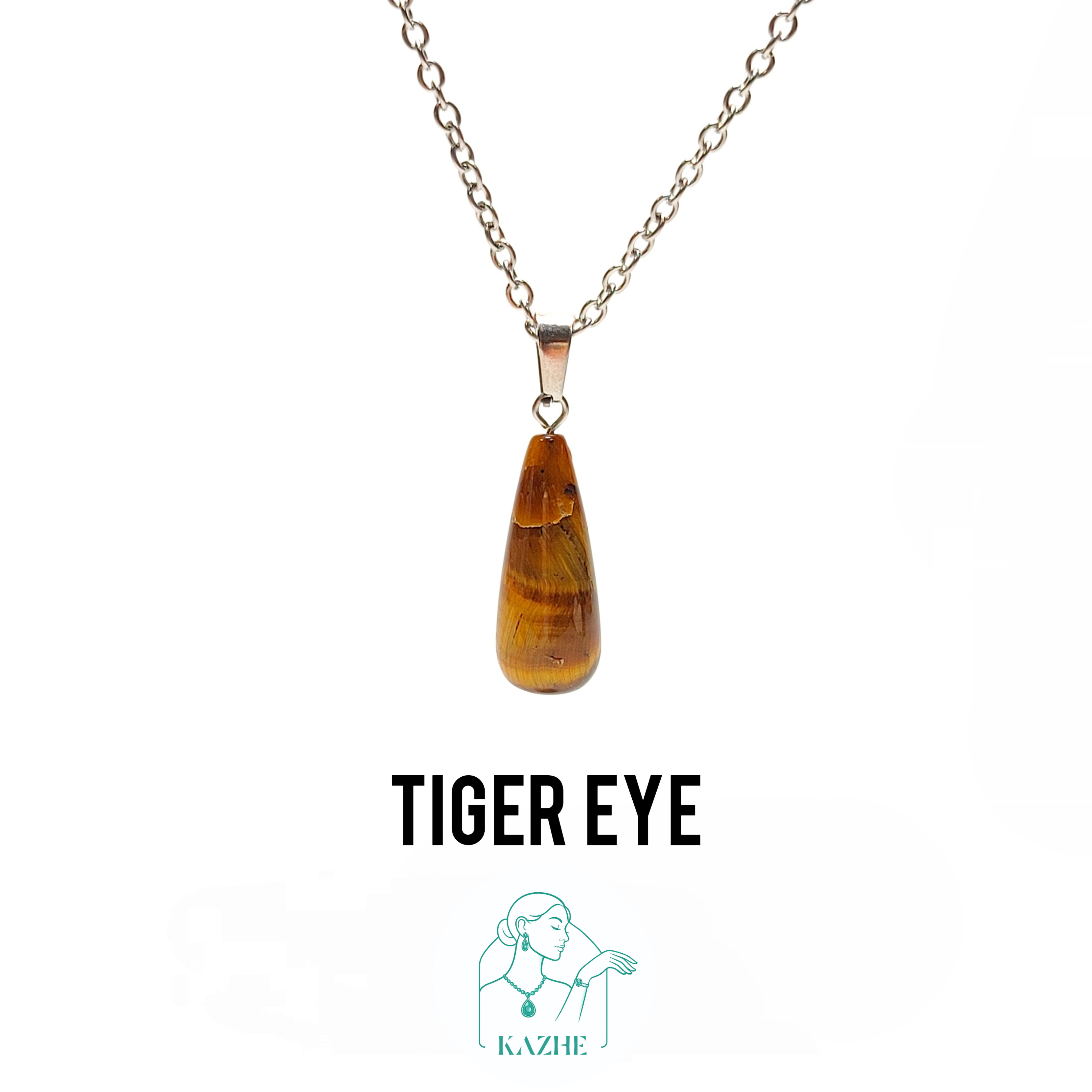 گردنبند سنگی چشم ببر اصل هندوستان تراش چوب بیسبال ( باتومی ) با زنجیر استیل رایگان