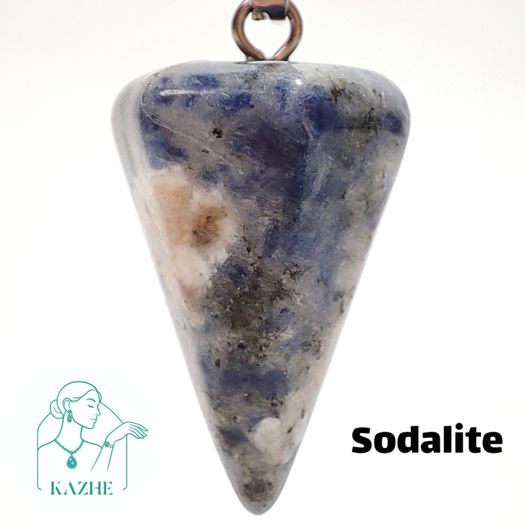 گردنبند سنگی سودالیت اصل و معدنی تراش پاندول ( شاقول ) با زنجیر استیل ضدحساسیت رایگان