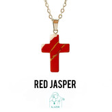 گردنبند سنگ جاسپر قرمز اصل و معدنی تراش صلیب با زنجیر استیل ضدحساسیت رایگان