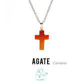 گردنبند سنگی عقیق کارنلین اصل و معدنی تراش صلیب با زنجیر استیل ضدحساسیت رایگان
