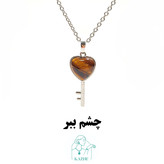 گردنبند سنگی چشم ببر اصل هندوستان تراش قفل و کلید ست زنانه و مردانه با زنجیر استیل ضدحساسیت