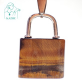 گردنبند سنگی چشم ببر اصل هندوستان تراش قفل و کلید ست زنانه و مردانه با زنجیر استیل ضدحساسیت