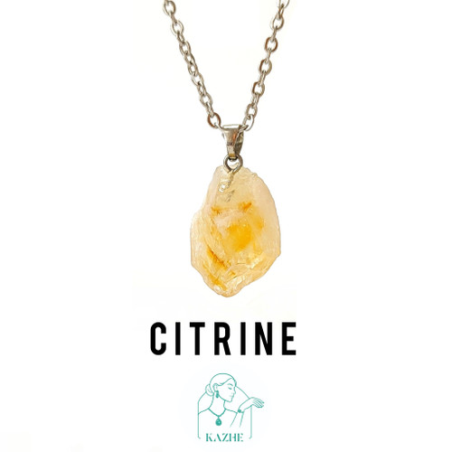 گردنبند سنگی سیترین اصل و معدنی تراش راف سایز کوچک با زنجیر استیل ضدحساسیت رایگان